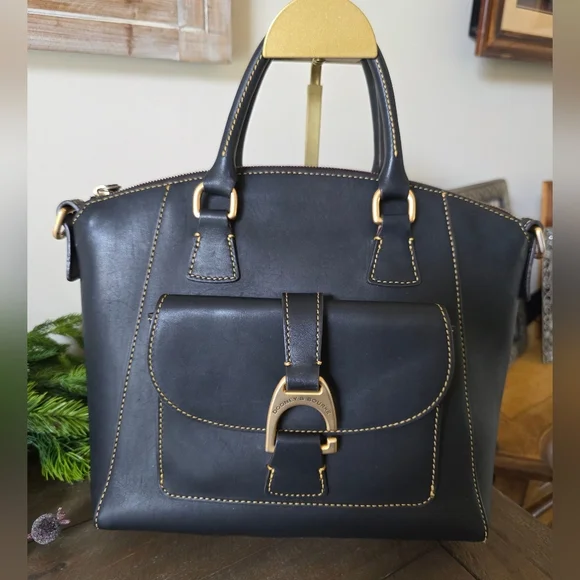 Dooney & Bourke Emerson Satchel/Crossbody Black Florentine Leather Gold Hardware - Picture 8 of 13